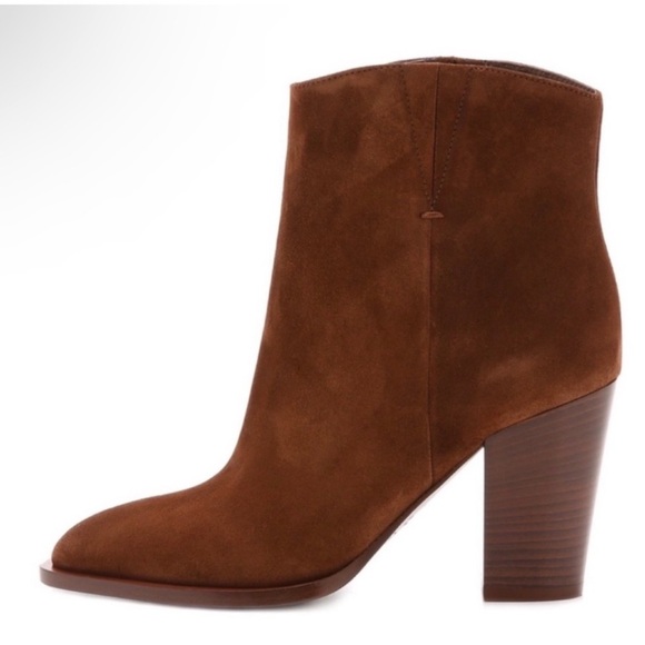Shoes - Russet Brown Suede Ankle Booties with Chunky Heel 7